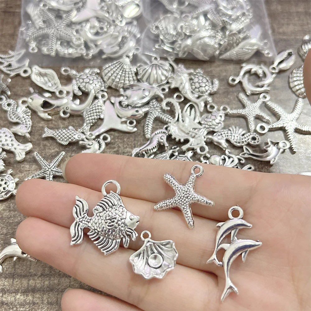 30 Pieces Mixed Marine Animal Turtle Shell Metal Pendant DIY