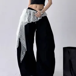 Embroidered Floral Lace High - Waist Mini Skirt with Ruched Irregular Hem - One Size (White)
