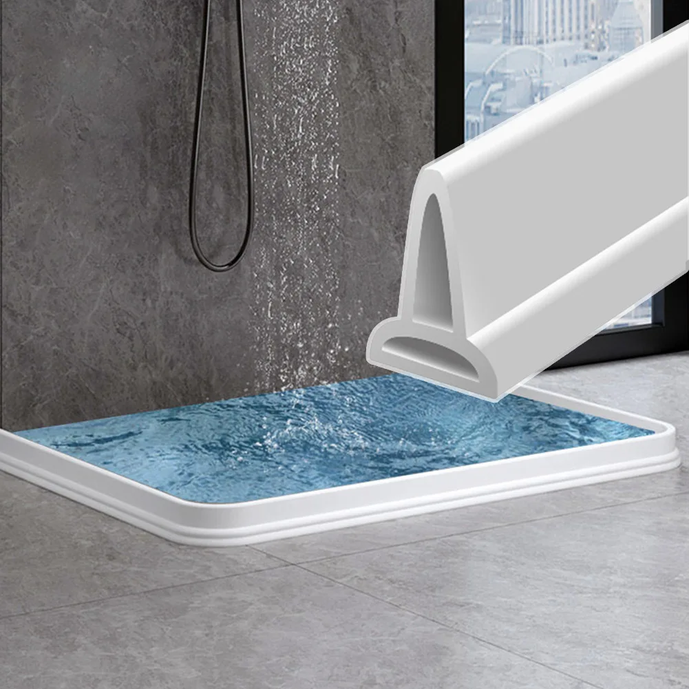 1pcs 1M Bathroom Shower Water Stopper Water Shower Dam Barrier Seal Strip PVC Self-adhesive Barrier Contained