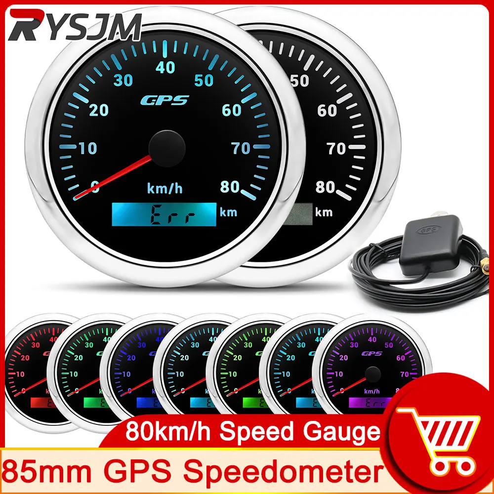 7 Colori 85Mm Gps Tachimetro 0-80 Km/H Contachilometri Per Marine Boat Car Truck Compteur Gps Moto Velocimetro Digital