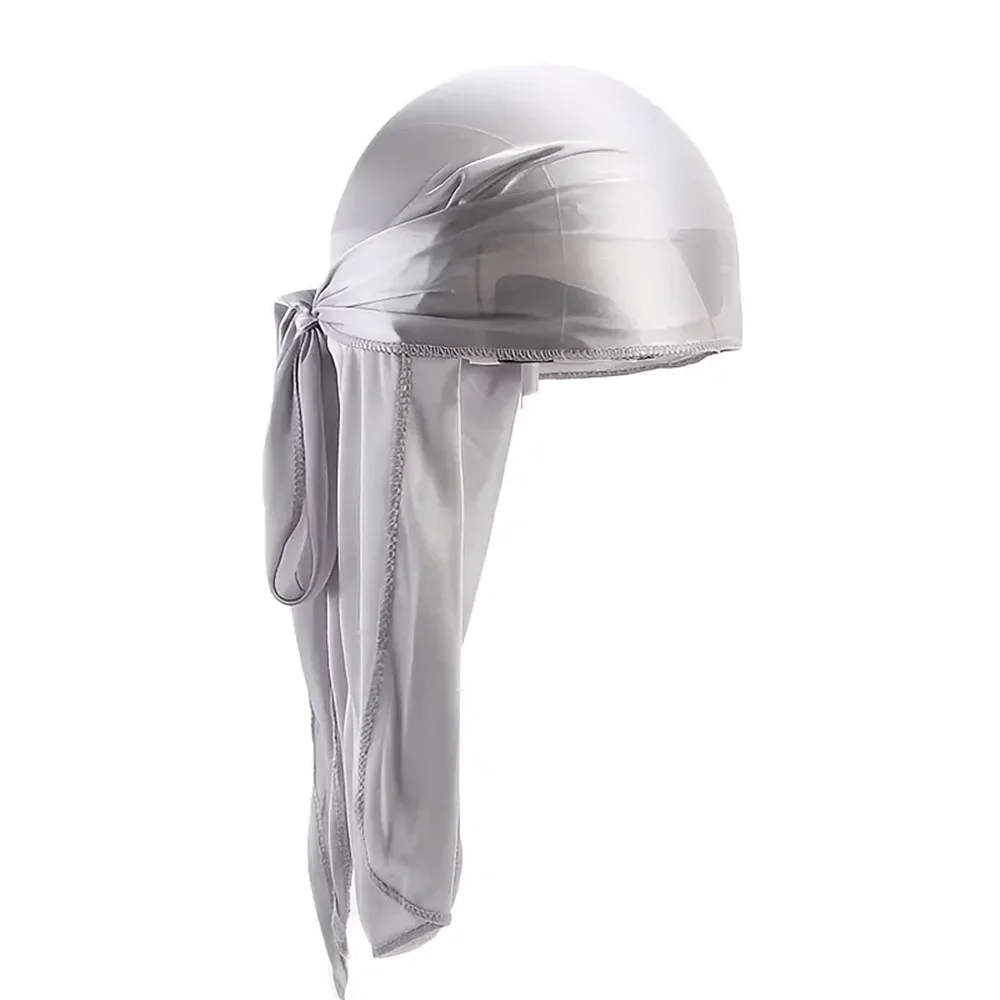 Men's Silk Durag Shower cap Bandana Silky Du Rag Doo Rag Long Tail Waves Cap