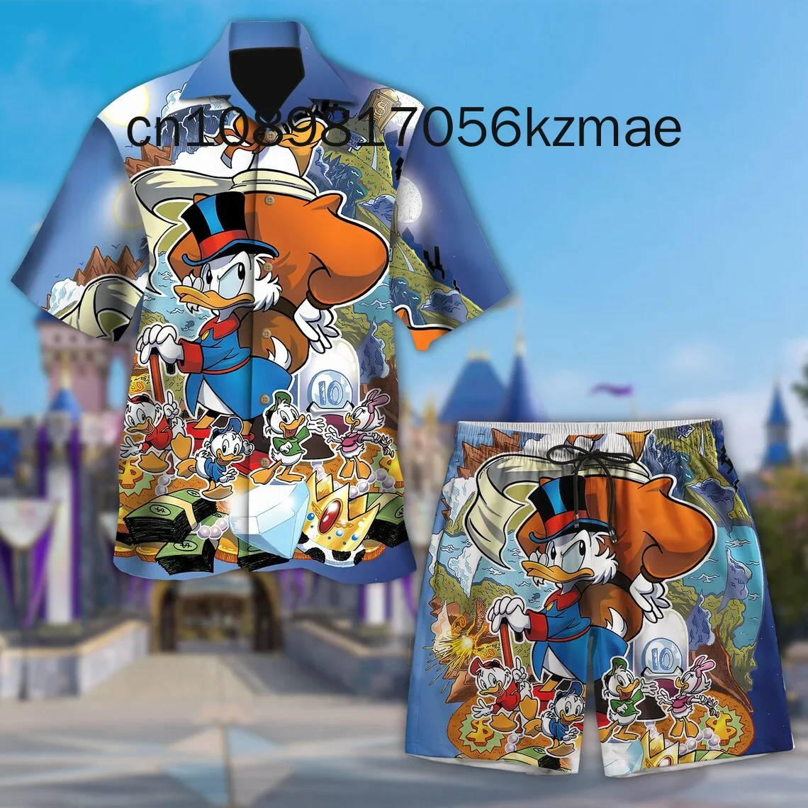 Disney Donald Duck Summer Hawaii Shirt Shorts Set Casual Beach Vacation Short Sleeve Set Disney Beach Shorts Retro Button Shirt 4