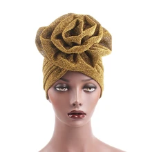 Helisopus-turbante de seda brillante para mujer, gorro de la India musulmana, turbante elástico con nudo, accesorios para el cabello