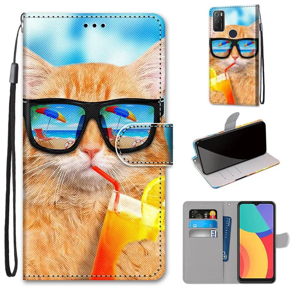 Cute Flip Case For Alcatel 1L 1S 2021 Case Leather Book Style Wallet Phone Cover For Alcatel 1S 2019 2020 Cases Anime Flower Bag