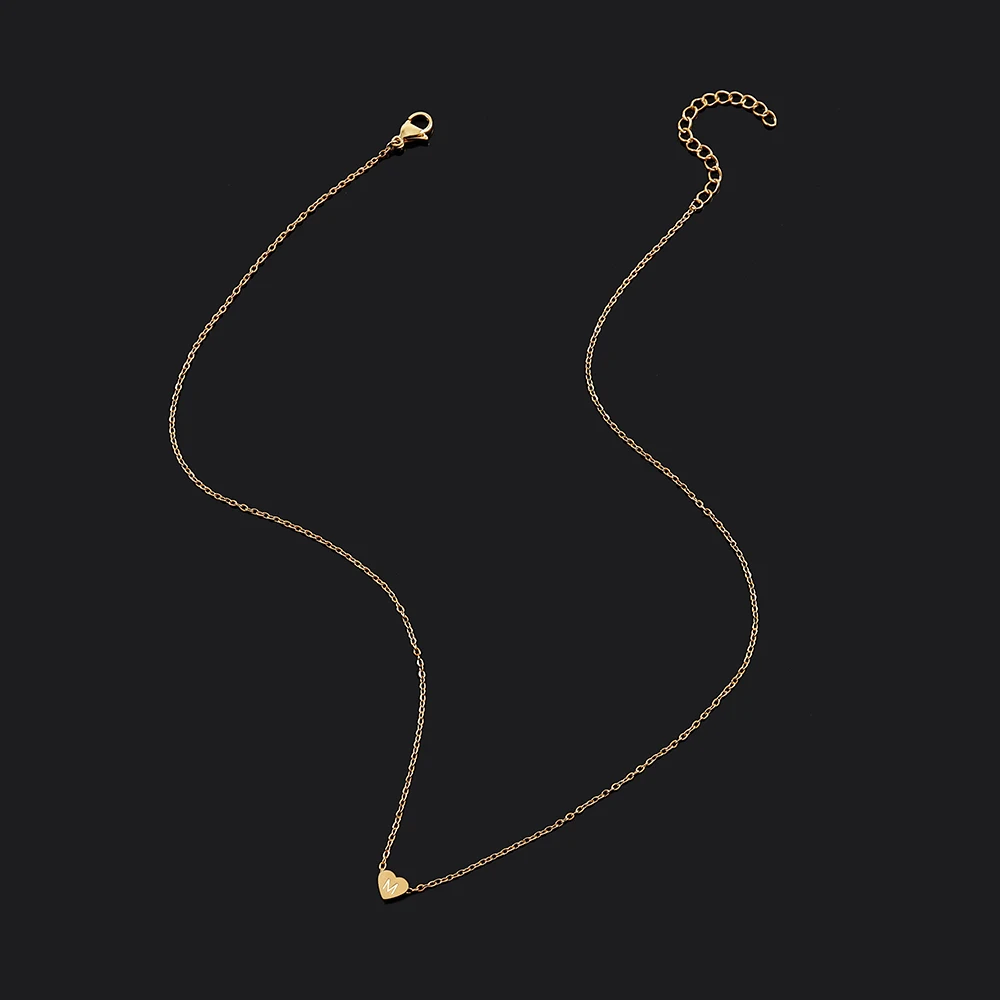 New Fashion Heart A-Z Initial Necklace Women Simple Stainless Steel Link Chain Necklace For Women Jewelry Gift