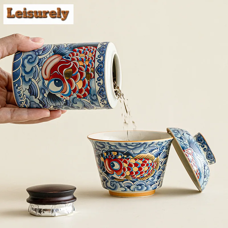 Grass Gray Blue and White Full Color Tea Box Organizer Moisture-proof Ancient Storage Tank Containers Tea Caddy Tea Service Gift