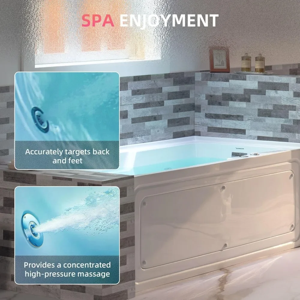 60 Inch Concave Acrylic Rectangular Whirlpool Heated Massage Bathtub, White, with Right Drainage Outlet 3