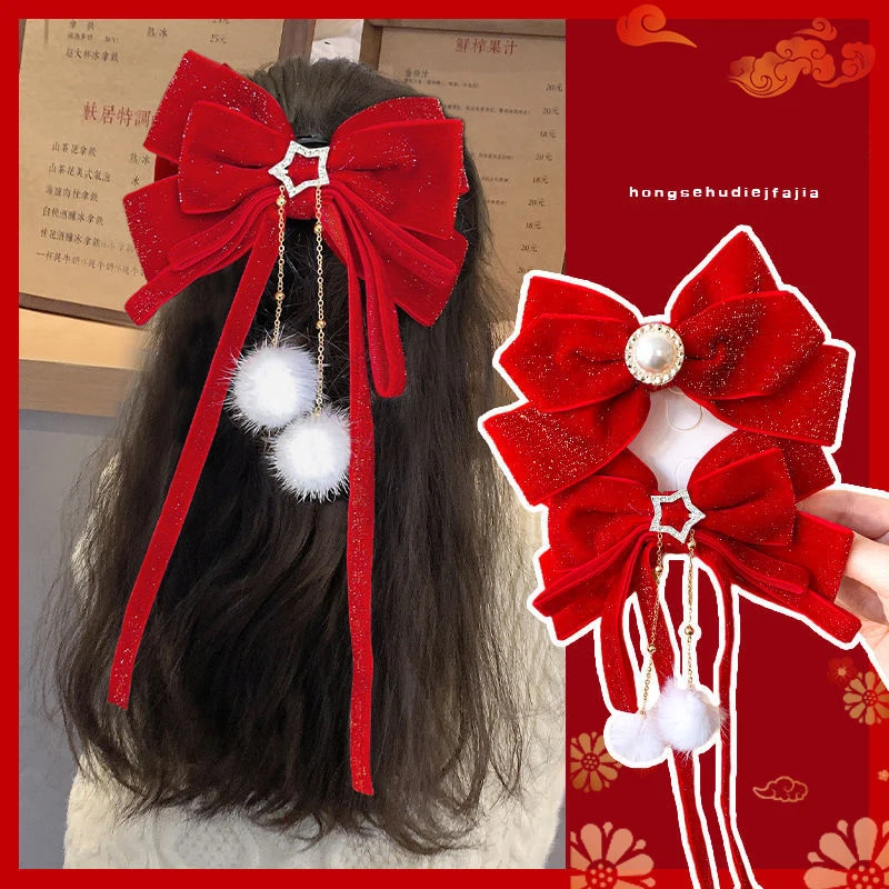 Roter goldener Samtschleife Haarschmuck Weihnachten Neujahr Zubehör Haarspangen für Frauen Mädchen – Detail 2