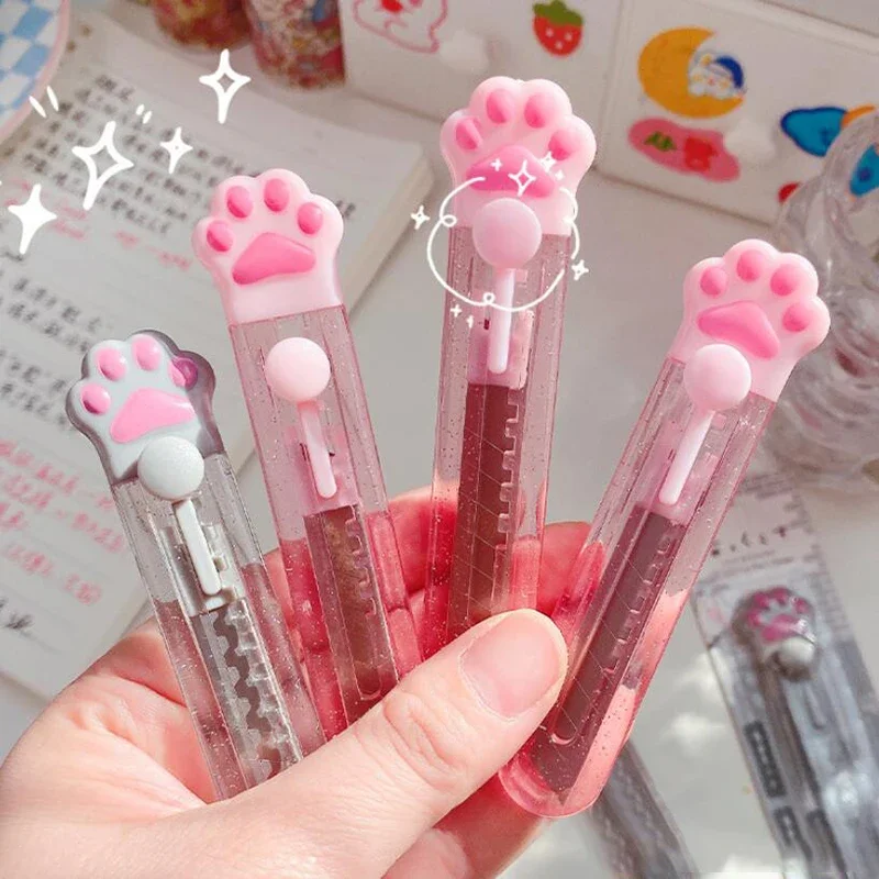 Utility Knife,Paper Cutter,Cutting Knife,Art Knife,Paper Cutting Knife Clear Glitter Cat Paw Utility Knife Mini Cute Paper Cutter Kawaii Envelope Opener Scrapbook Sticker Cutter Office