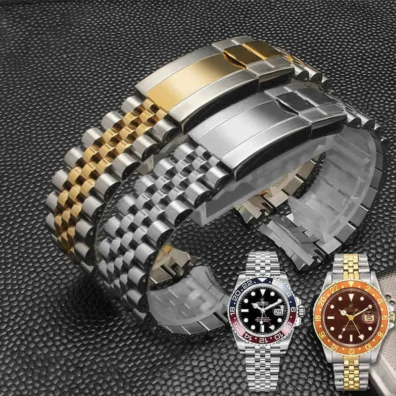

20mm 316L Solid Steel Bracelet Watch Accessories Band FOR Rolex Daytona SUB Wrist Strap Silver Gold Double Safety Buckle