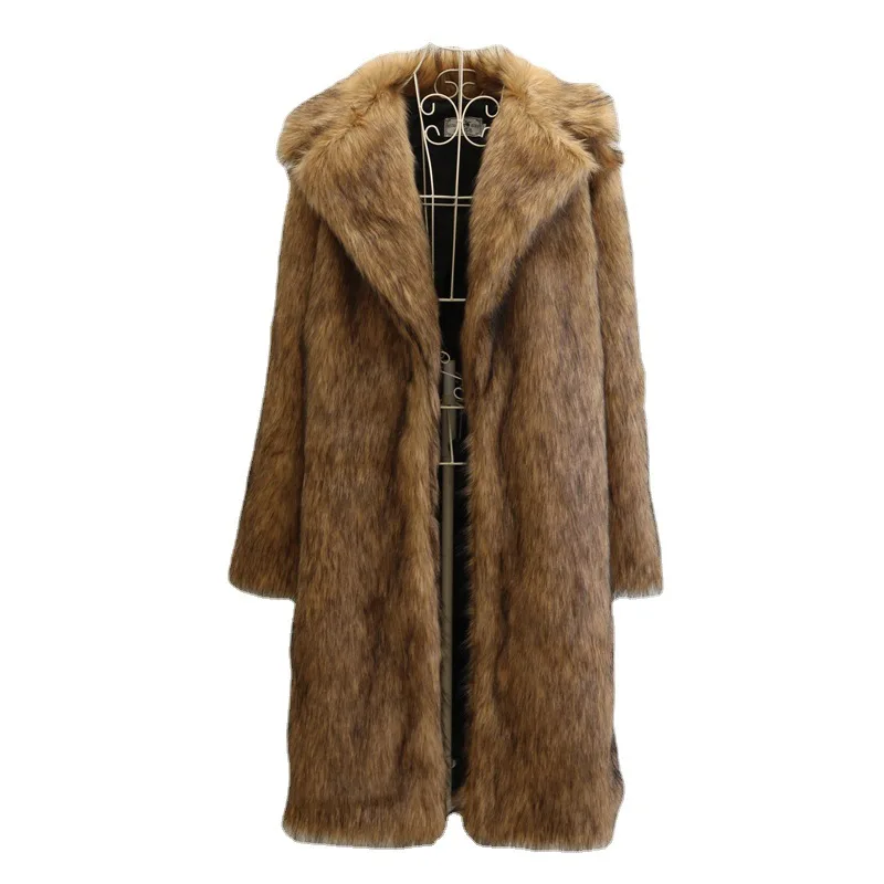 

Men's Faux Fox Fur Long Coat Autumn and Winter Clothing Wolf Furry Trench Men Fattened and Warm European and American S-6XL