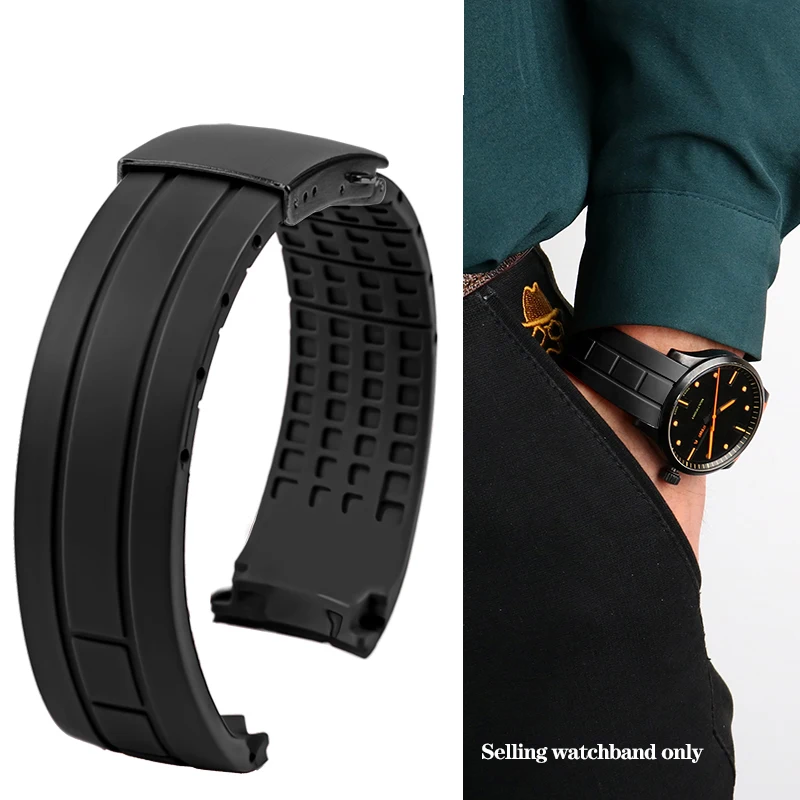 Curved End Orange Rubber Bracelet Watch Strap - 22mm/23mm