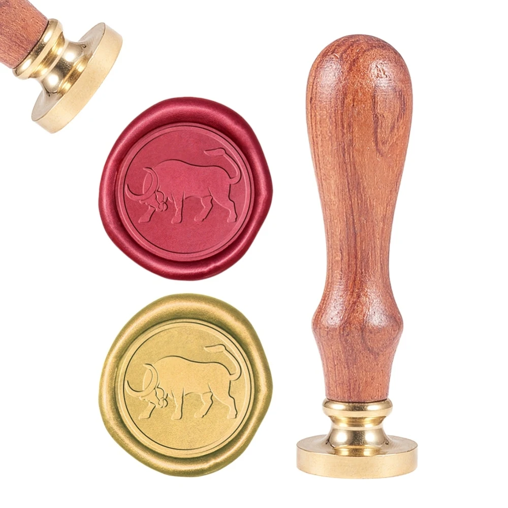 

1PC DIY Scrapbook Brass Wax Seal Stamp and Wood Handle Sets Cattle Golden 8.9x2.5cm Stamps: 25x14.5mm
