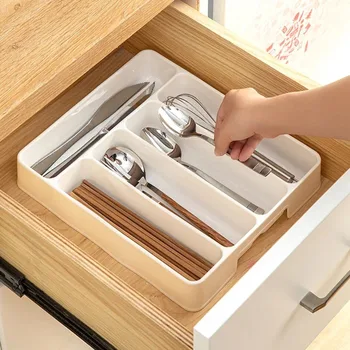 Organizzatore di posate da 4/5 scomparti Vassoio divisore per cassetti giornaliero Rettangolo Facile da pulire Scatola di separazione forchetta cucchiaio da cucina domestica 1