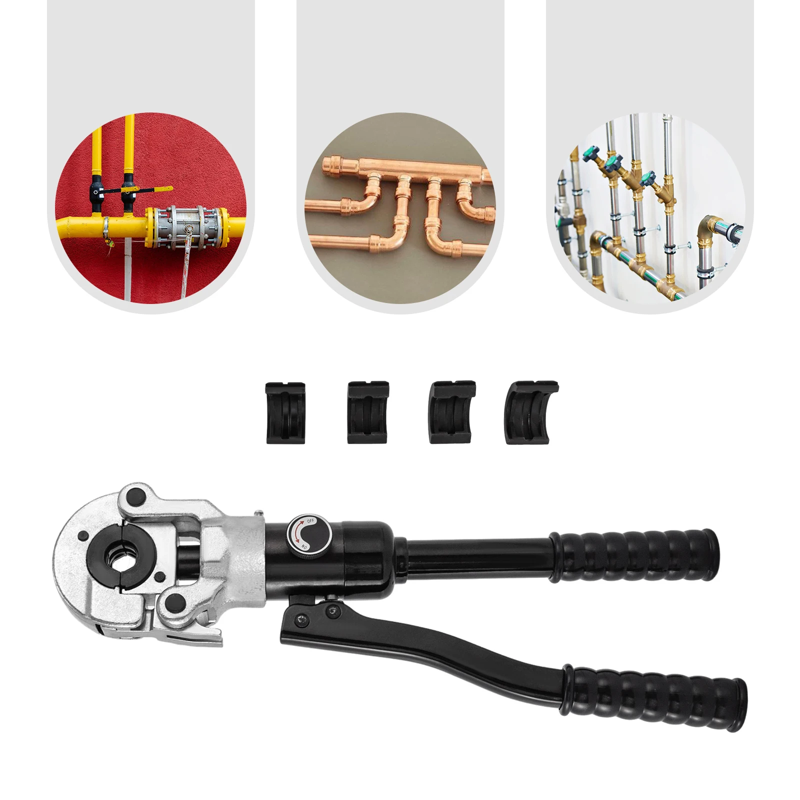 Hydraulic Crimper Tool 80 100KN 360 Rotating Head with 3 Dies VAU15 VAU20 VAU25 for Copper Pipe Auto Repair HVAC Electrical Work