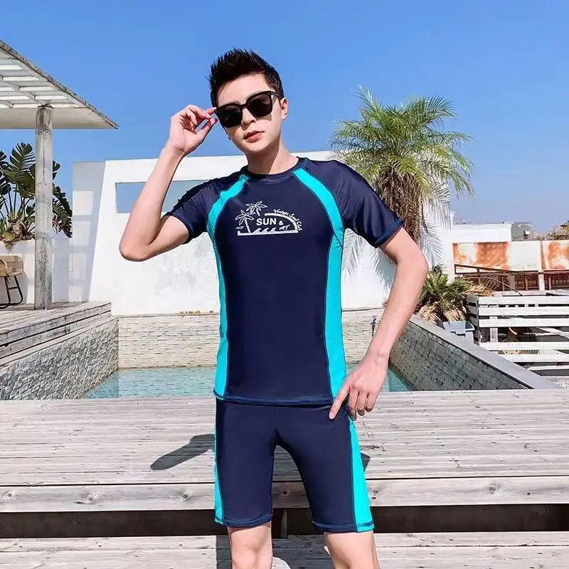 

Новый мужской раздельный купальник с коротким рукавом Солнцезащитный Быстросохнущий пляжный костюм для серфинга костюм для водного спорта для плавания и Сноркелинга