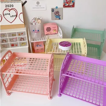 2 Tiers Desk Organizer Storage Holder Desktop Stationery Rack Multi-Functional Plastic Shelf Makeup Organizer Dormitory Shelf