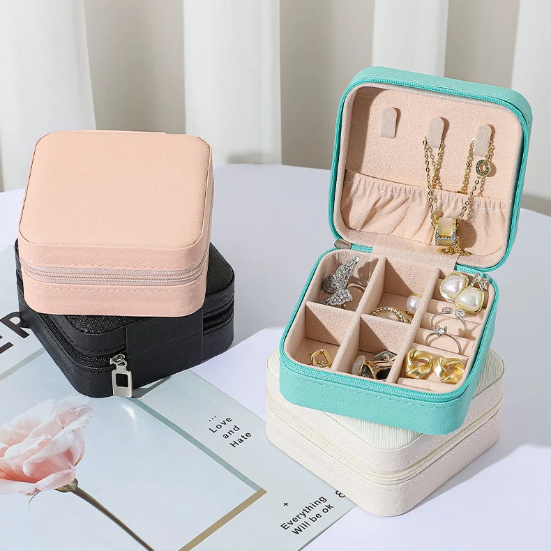 

1Pc Portable Jewelry Storage Box Travel Organizer Jewelry Case Leather Storage Earrings Necklace Ring Jewelry Organizer Display