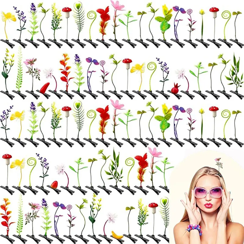 10/30PCS Mixed Random Style Grass Lady Decorative Headwear, Fashionable and Funny Floral Plant Hair Clips Hair Accessories