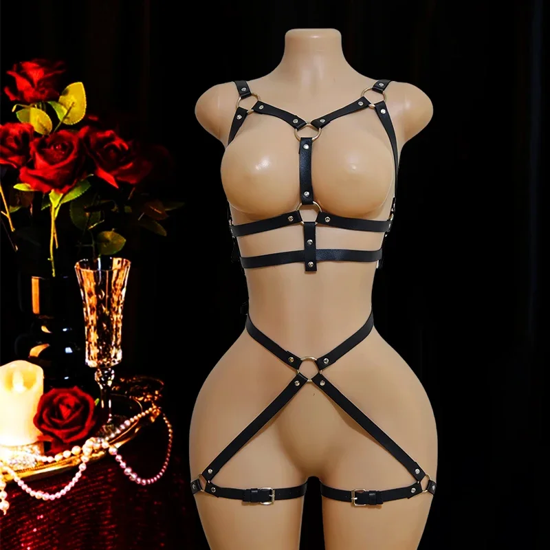 Ladies Sexy Top Bottom Binding Strap Set Gothic Cosplay Gear_voghion.com