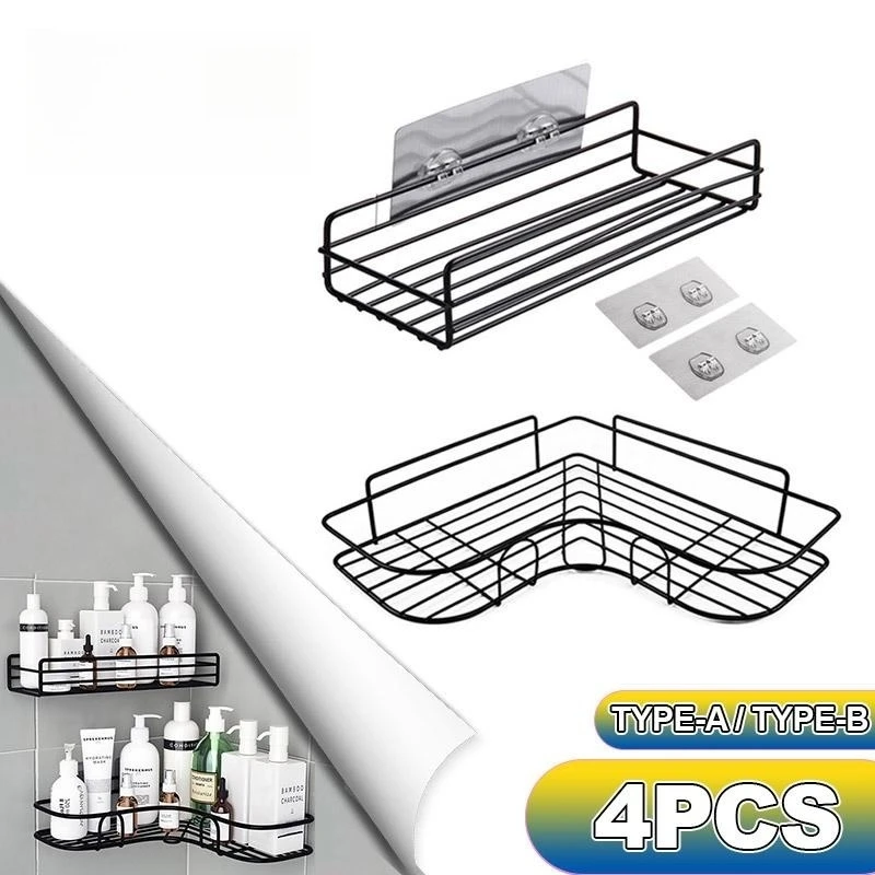 Bathroom Shelf Shampoo Storage Shelf Cosmetic Holder No Punch Metal Condiment Organizer Corner,shower shelf,bathroom accessories