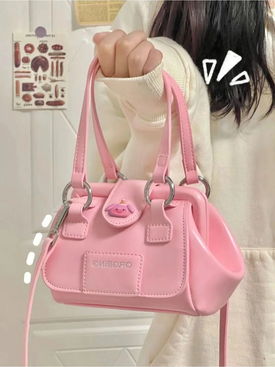 Pink Crossbody Bags for Women Luxury Designer Long Strap Cute