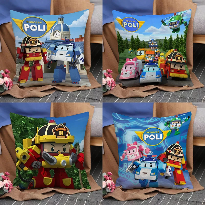 

Double-sided Printed Pillowcase 45x45cm Home Decoration Cushion Cover R-Robocar Poli Sofa Bed Cushion Cover Short Plush Material