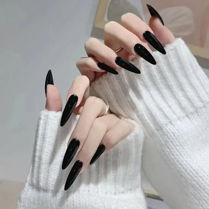 Black PVC Long Stiletto Fake Nails for DIY Nail Art