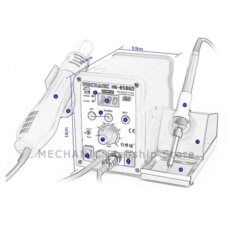 Hot Air Soldering Station MECHANIC HK-8586D 700W 2 In 1 SMD Soldering Iron Repair LED Digital Display Heat Gun Soldering Tool 6