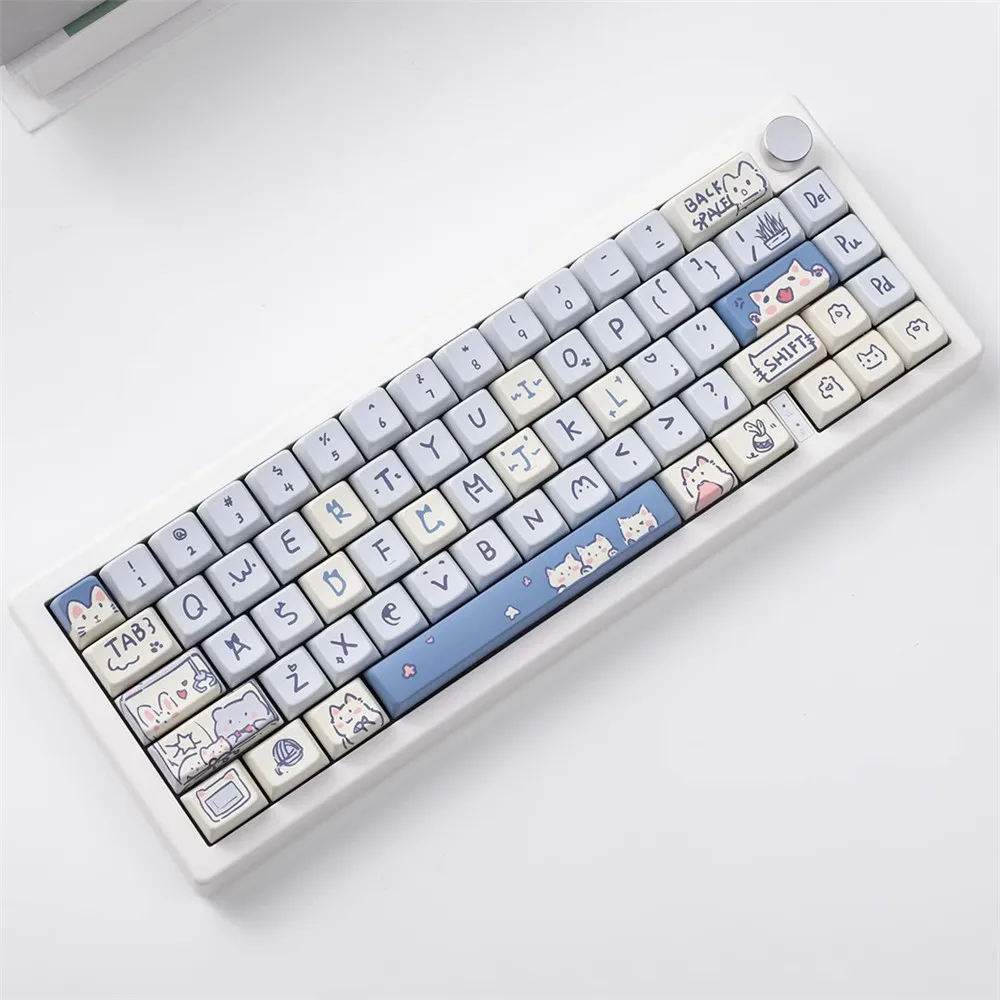 

Blue Meow Meow keycaps PBT five-sided heat Sublimation MDA Profile For MX Switch Fit 61/64/68/87/96/104/108 Keyboard MDA Keycaps