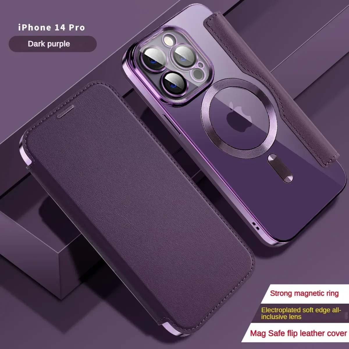 Estojo de Couro Magnético de Sucção para Iphone Estojo Magsafe Couro Alto Equipado com Filme de Lente Iphone 15 14 Plus 13 12 11 Pro Max - Image 5
