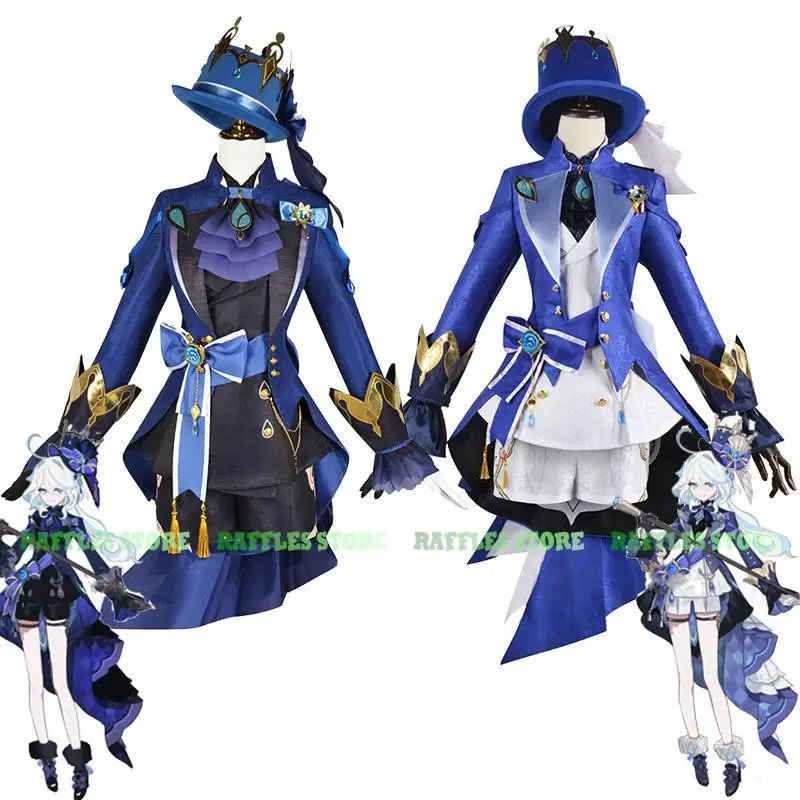 

Anime Game Genshin Impact Black Focalors Furina Cosplay Costume Wig Hat Cosplay Outfits Halloween Party Women Dress Suit Clothes