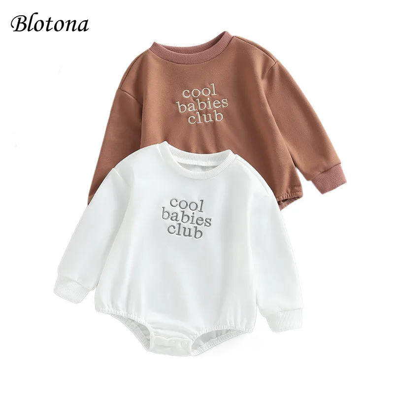 

Комбинезон для новорожденных Blotona, комбинезон с длинным рукавом и вырезом лодочкой, с вышивкой и надписью, одежда для девочек и мальчиков от 0 до 18 месяцев, на весну и осень