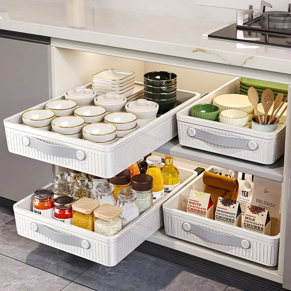 Kitchen Sliding Cabinet Shelf with Slide Rails Drawer Pull Out Storage Tray  Spice Rack Bowl Dish Shelf Pantry Kitchen Organizer - AliExpress, image size:1000x1000