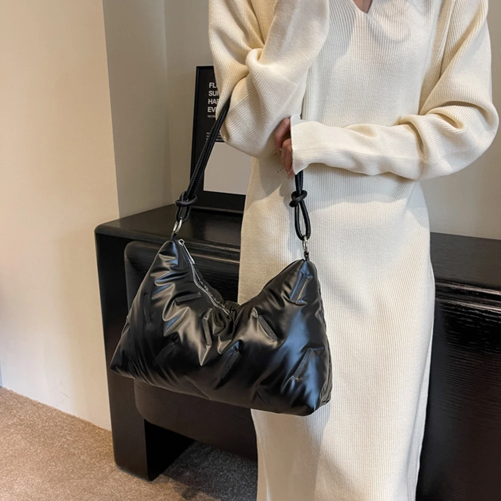 Women Space Cotton Tote Handbags Padded Underarm Pouch Large Capacity Puffer Satchel Bag Casual Winter Quilted Hobo Shoulder Bag