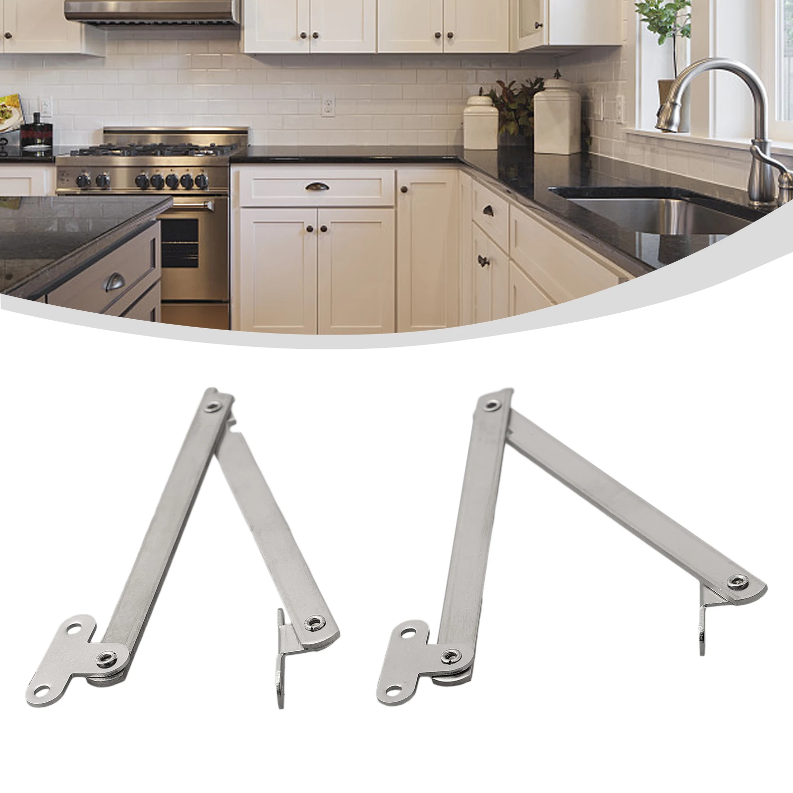Description Picture 2 of item2 Pcs Lid Support Hinges Stainless Steel Double Folding Brace Cabinet Door Supporting Furniture Pull Rod Folding Pull Rod