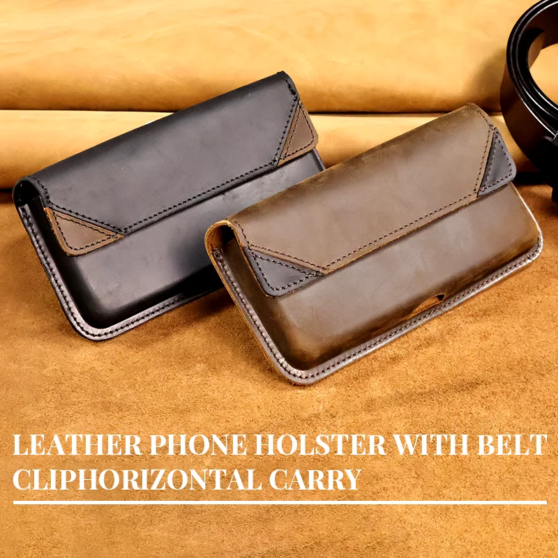 Genuine Leather Waist Bag for Men, Casual Flip Cover, Phone