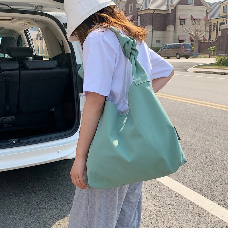 

Elegant Daily Nylon Shoulder Bag Women Knotted Hobo Tote Bags Large Capacity Cross-body Shopping Handbag Messenger Bag Simple