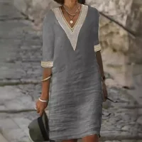 Robe Sexy à Col en V pour Femme, Brodée Personnalisée, Décontractée, Couleur Unie, Été 3