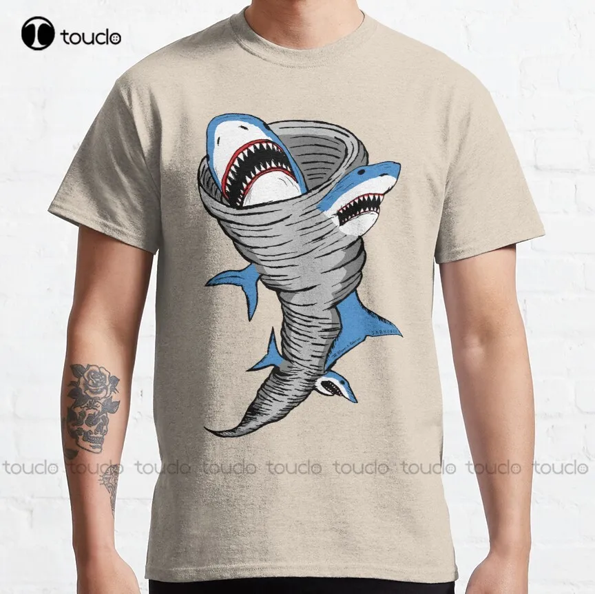 Shark Tornado Classic T-Shirt Halloween White Mens Tshirt Outdoor Simple Vintag Magliette Casual Funny Art Streetwear Cartoon Tee