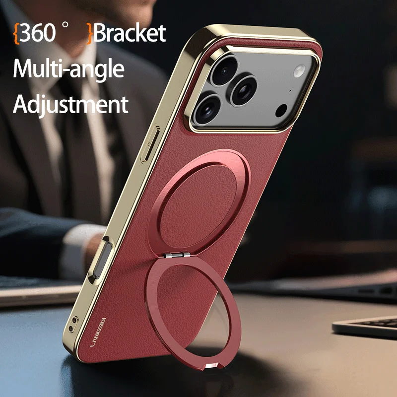 Luxurious Magnetic Leather Phone Case with Ring Holder and Lens Protection