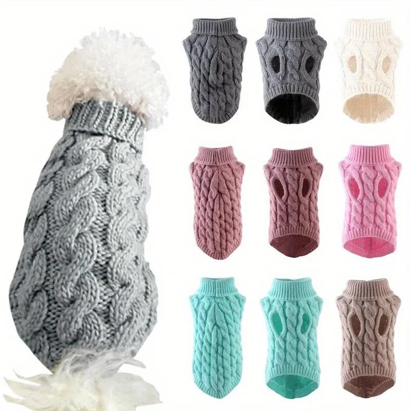 

1pc Winter Dog Sweater, Soft Puppy High Collar Solid Color Sweaters, Pet Knitted Clothes For Autumn And Winter