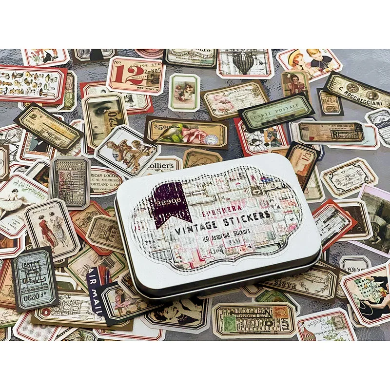 95Pcs Metal Box Junk Journal Ephemera Vintage Stickers