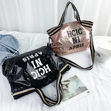 

2022 New Women 's Bag Single Shoulder Bag Sequin Handbag Messenger Letter Bag Trend European and American Fashion Zipper Soft