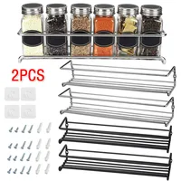 2PCS Wall Mount Spice Rack Metal Spice Storage Rack Spice Jar Rack Cabinet Shelf Seasoning Organizer Rack Kitchen Organizer 1
