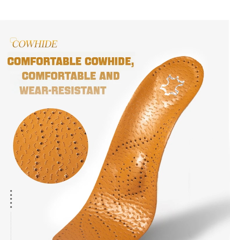 1 Paar voll- und halb orthopädische Einlegesohlen für Schuhe, Fußgewölbeunterstützung, Einlegesohlen für Füße, Plantarfasziitis, Schuhpolster, hochwertige Komforteinsätze aus Rindsleder – Detail 9