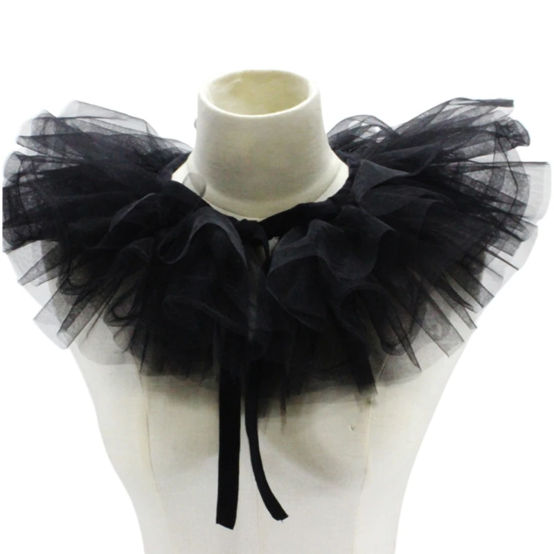 Vepoty Frauen Tüll Fake Kragen – Schwarze Rüschen-Halskrause, Verstellbar, Für Cosplay & Partys, 40 Cm Umfang