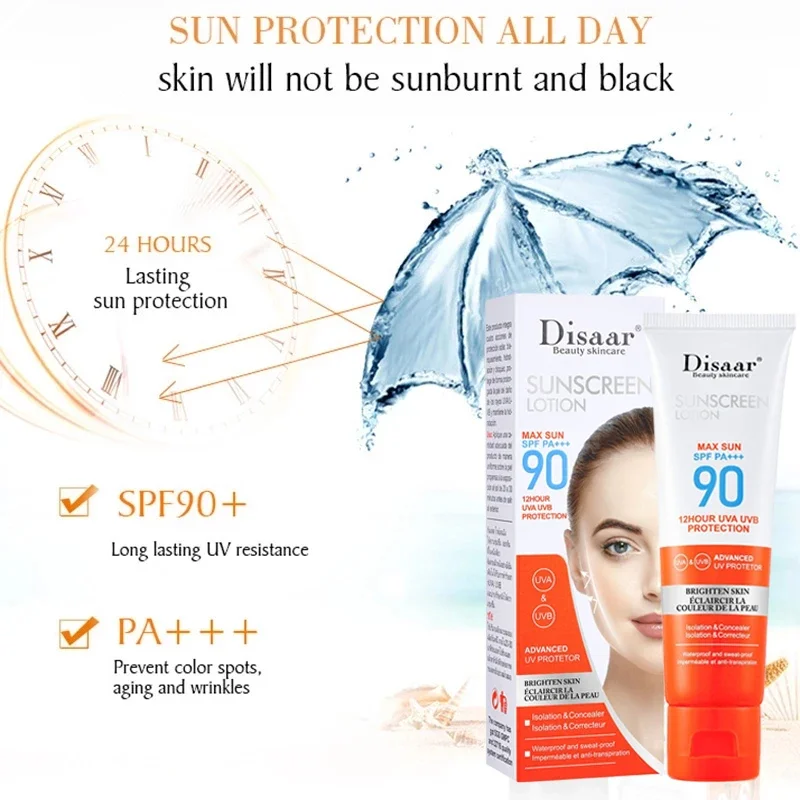 Whitening Uv Sunscreen Cream Isolation SPF90 Pa+++ Lasting Oil-Control Anti-Aging Moisturizing Refreshing Brightens Body Care