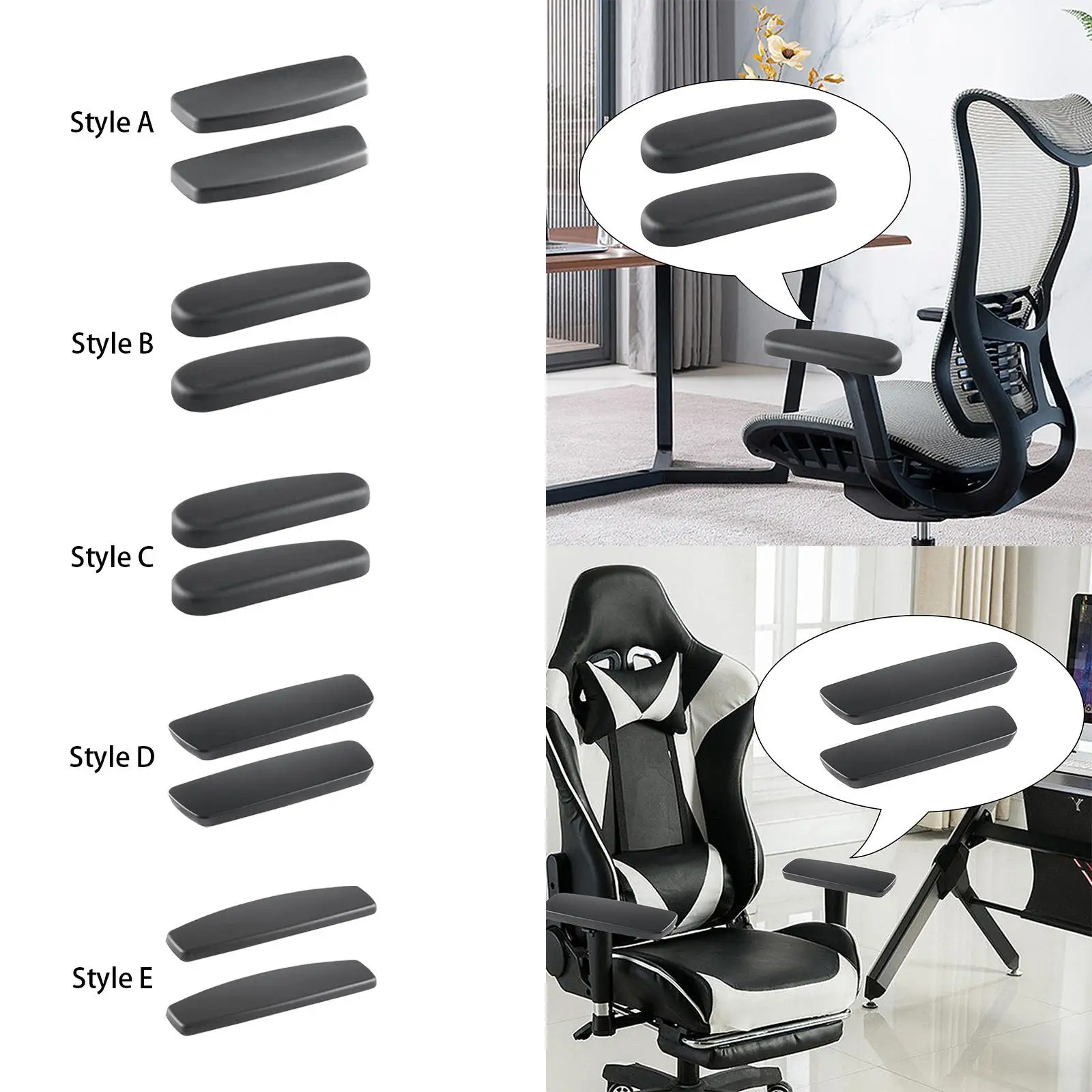 1 Pairs Gaming Chair Armrest Arm Pads Replacement Soft Support Armrest Accessories Computer Chair Armrest Caps Left and Right