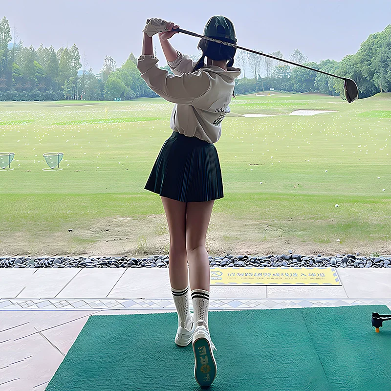 MG golf autumn and winter new jacket thick long sleeve stand collar coat women sports top green pleated skort shorts pants
